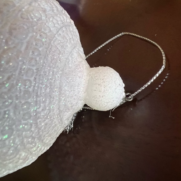 Set of Six White Plastic Textured Glitter Christmas Ornaments - Picture 9 of 10